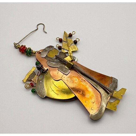 Vintage Santa Claus Christmas Tree Ornament Brass Copper Mixed Metals Folk Art - Picture 4 of 6